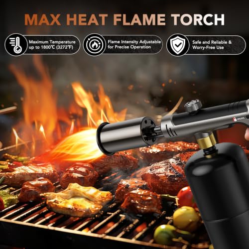 Image of Propane Torch Gun with Safety Lock and One-Touch Max Fire - Adjustable Kitchen Cooking Torch & Flame Thrower for BBQ, Grilling, Sous Vide, Searing, Campfire Starter (Tank Not Included)