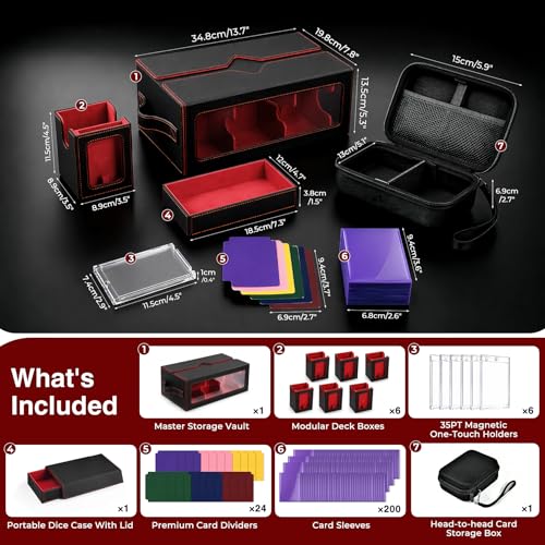 Image of 7-in-1 Commander Deck Box with Battle Case, 6-Deck Modular Card Storage Vault for MTG, Holds 600+ Double-Sleeved Cards, 35PT Magnetic Card Holders & 24 Dividers for TCG Game Night & Tournament