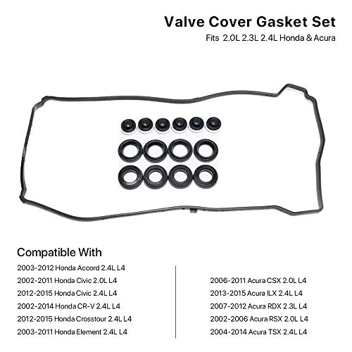 Valve Cover Gasket Set - Compatible With 2.0L 2.3L 2.4L 2002-2015 Honda Accord, Civic, Cr-V, Element, Crosstour, Acura Csx, Ilx, Rdx, Rsx, Tsx - Replace Vs50614R, 12341-R40-A00 #TOP1