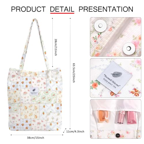 Image of Ayieyill Corduroy Tote Bag for Women Canvas Shoulder Cord Purse with Inner Pocket