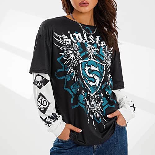 Image of Grunge Clothes for Women Y2K Tops Long Sleeve Fairy Grunge Aesthetic Shirts Teen Girls Vintage Graphic Tees Fall