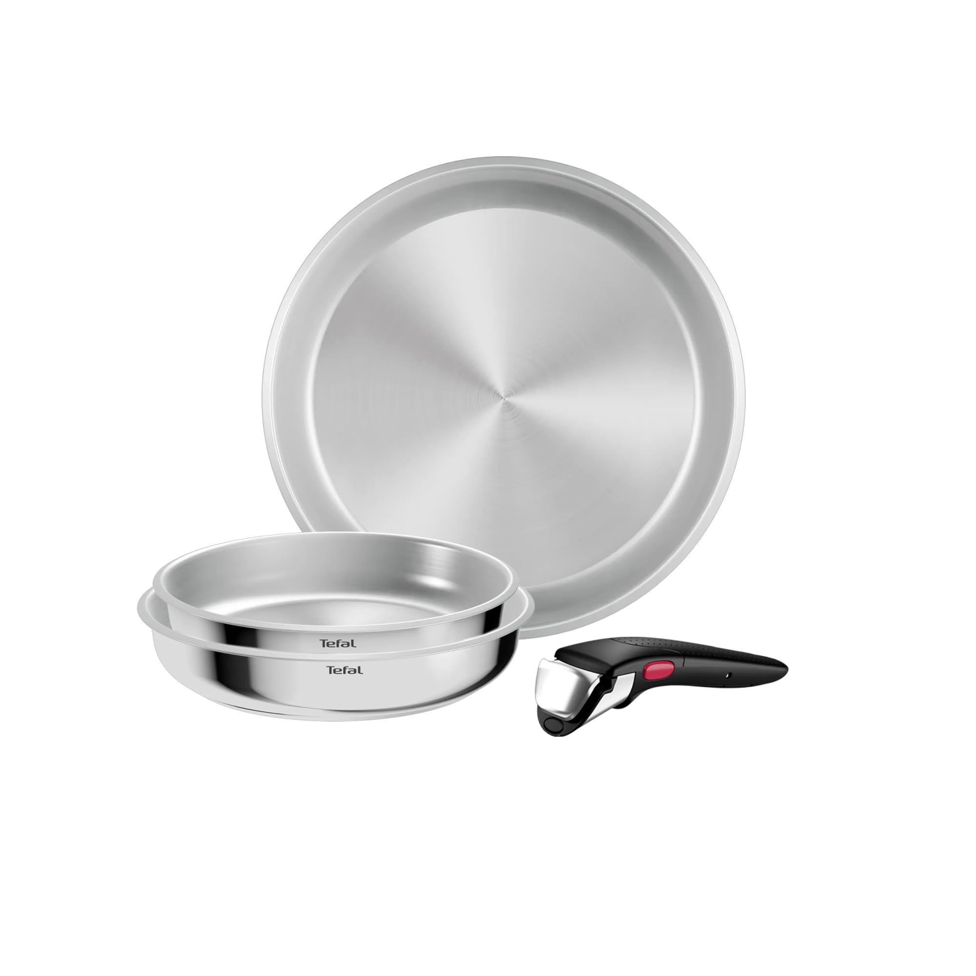 Tefal Comfort Max, Batterie de cuisine 4 pièces, Acier inoxydable sans revêtement, Casseroles et poêles empilables, Poignée amovible, L968S434