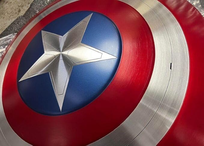 12 Inch Round Metal Shield, Premium Alloy Construction, Red and Blue Decorative Wall Mount, Medieval Cosplay Prop