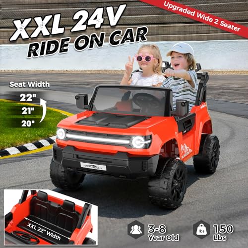 Hikole 24V 2 Seater Ride on Car Toys for Big Kids with Remote Control, XXL Electric Vehicle w/22'' Seat, 4WD, Rear Stora - Additional View