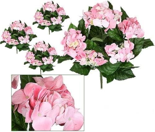Arcadia Silk Plantation 16" Hydrangea Artificial Flower Bushes in Pink for Home, Garden Decoration (Pack of 6)