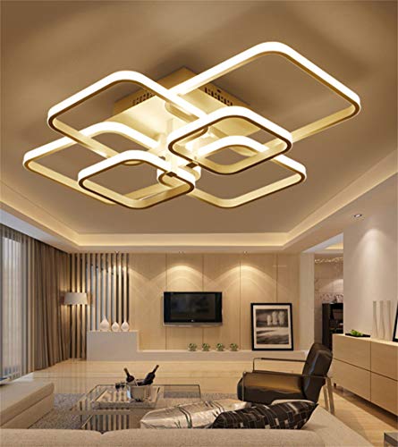 Plafonnier LED salon carré dimmable et moderne avec télécommande en acrylique de 70x58cm - 5