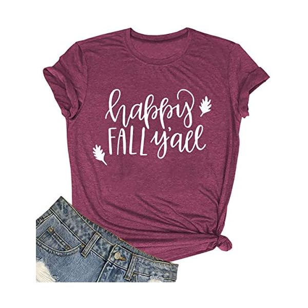 UNIQUEONE-Happy-Fall-Yall-T-Shirt-Women-Thanksgiving-Casual-Short-Sleeve-Funny-Tops-Tee UNIQUEONE Happy Fall Yall T-Shirt Women Thanksgiving Casual Short Sleeve Funny Tops Tee
