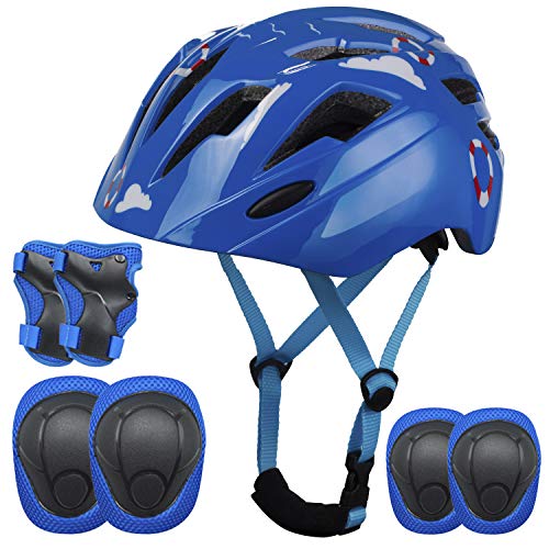 Lamsion Kids Bike Helmet, Toddler Helmet Adjustable for Kids Ages 4-10 Boys Girls, Kids Protective Gear Set Knee Pads Elbow Pads Wrist Guards for Bike, Scooter, Skateboard, Roller Skating, Cycling