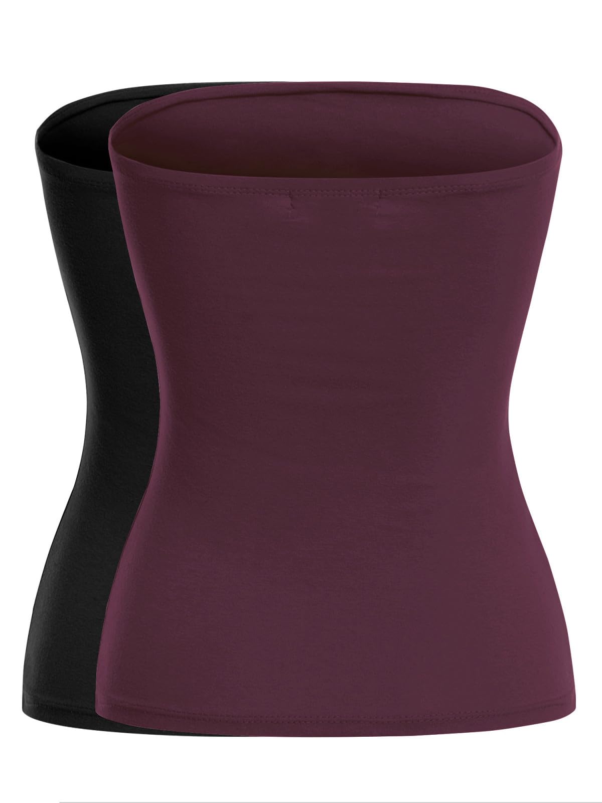 MixMatchy Camiseta interior elástica para mujer, estilo casual, básica, sin tirantes, 2 unidades, Paquete de 2 - Negro/Borgoña, Large