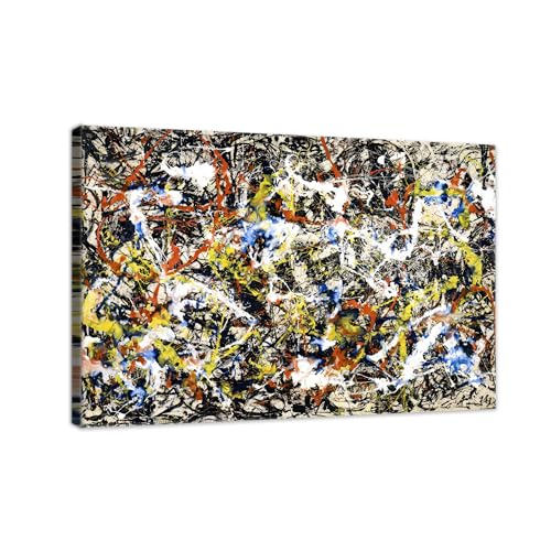 Amk Wood Jackson Pollock - Convergence Famous Print Wall Art Canvas. Printed Smooth Surface Home Decor - Various Sizes (36in x 24in Gallery Wrapped)