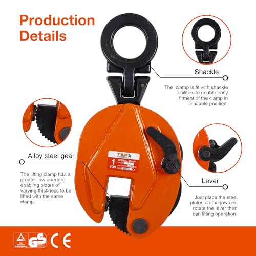 TKK Vertical Plate Clamp 2200Lb, 1Ton Plate Lifting Clamps Jaw Opening up to 0.8 inch Heavy Duty Lifting Clamps for Lifting and Transporting (2200lb 1t) - Thumbnail 4