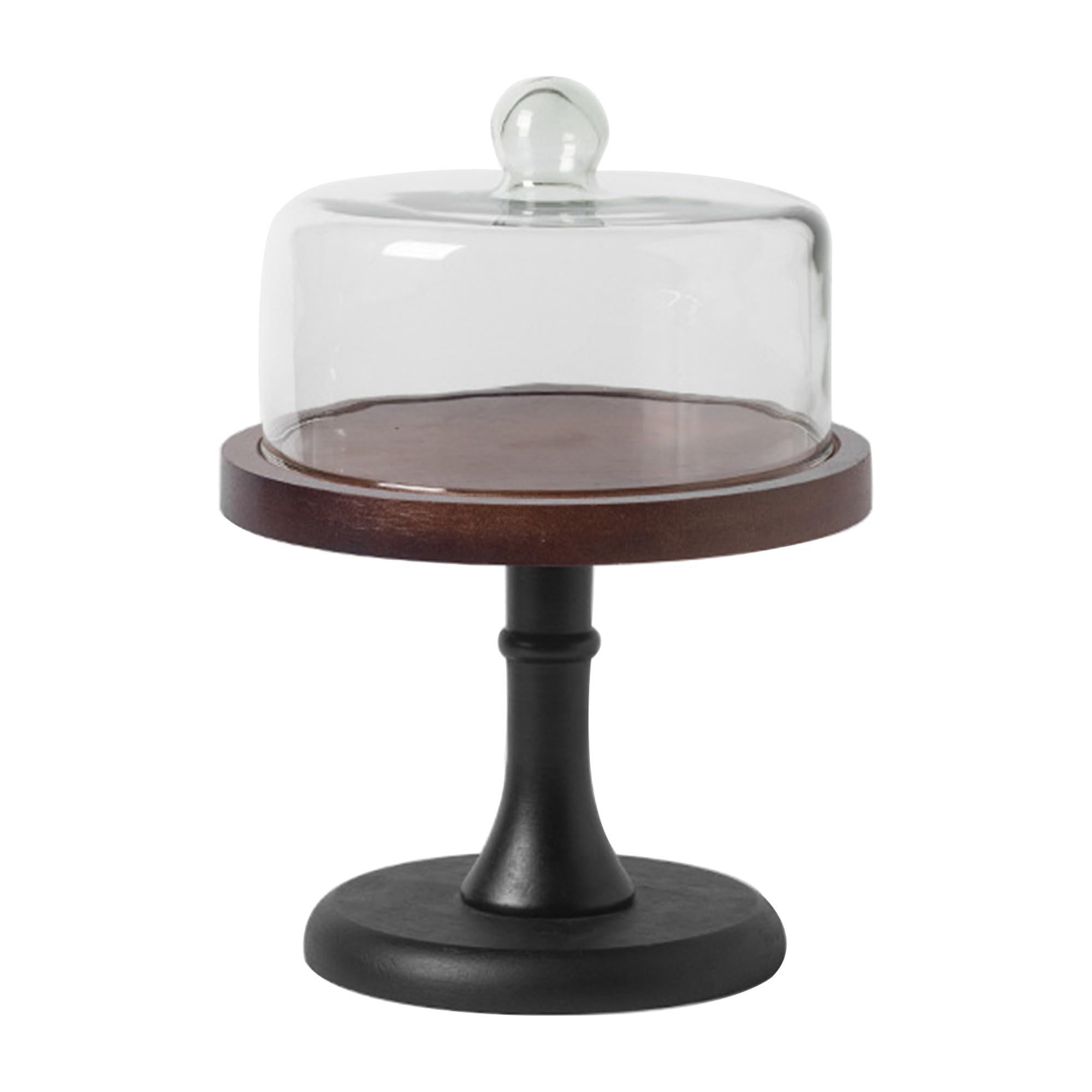Cake Stand with Dome Lid, Acacia Wood Cake Plate with Glass Cover, Wooden Cake Display Stand with Glass Dome for Party Christmas (Small)