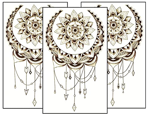 Juego de 3 hojas de mini mandala flor de loto tatuajes temporales pegatinas con diseño extraíble decoraciones cuerpo cuello pecho hombro piernas