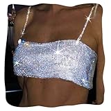JEWEKY Rhinestone Bra Chain Top Silver Sparkly Backless Chest Chains Rave Party Body Jewelry Accessories for Women