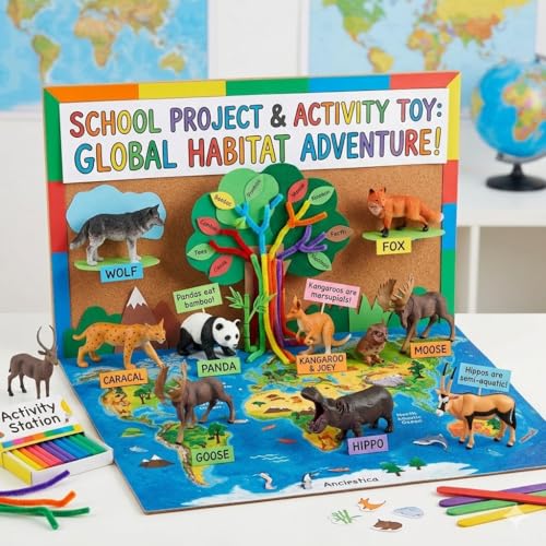 Image of BIG SIZE 12PCs Wildlife Jungle Animals Toys for Kids 3+| Realistic Forest Animal Action Figures Zoo Janwar Toy Set for Boys & Girls School Project Toys Birthday Children Decor | Education Item