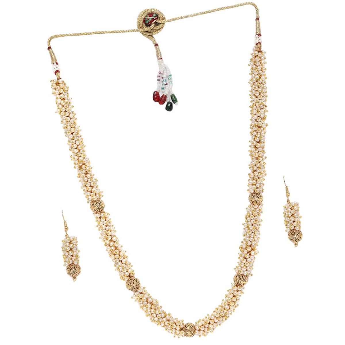 JWELLA Traditional Gold-Plated Wedding Look Chid Moti Pearl Beaded Long Necklace Set Mala With Matching Earrings for Women and Girls (1 Set) (B0D9XQHH6M) Amazon Price History, Amazon Price Tracker