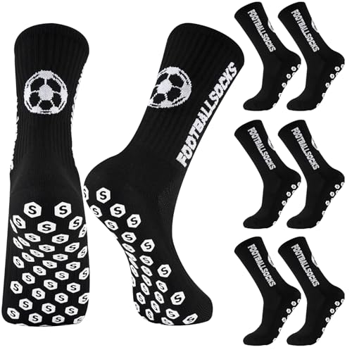 Niofind Calcetines Antideslizantes Fútbol Hombre, 3 Pares Calcetines Deportivos, Antiampollas y Transpirables, para Baloncesto, Running y Deporte, Negro