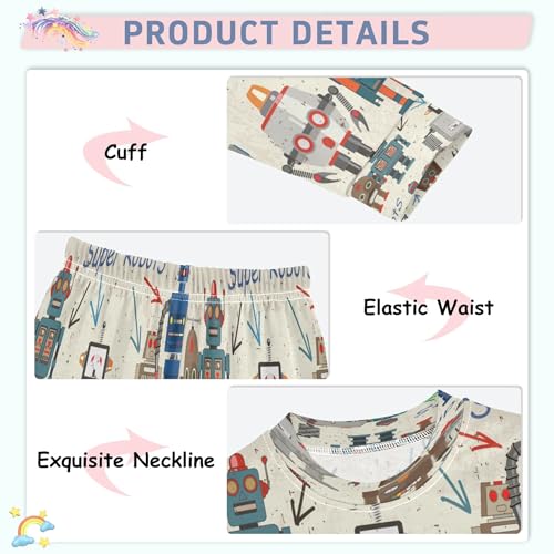 Cartoon Retro Robot Pajama Sets Long Sleeve Top with Pants Cotton Soft Sleepwear 2 Piece Pjs Set, 6 Years 0ld3