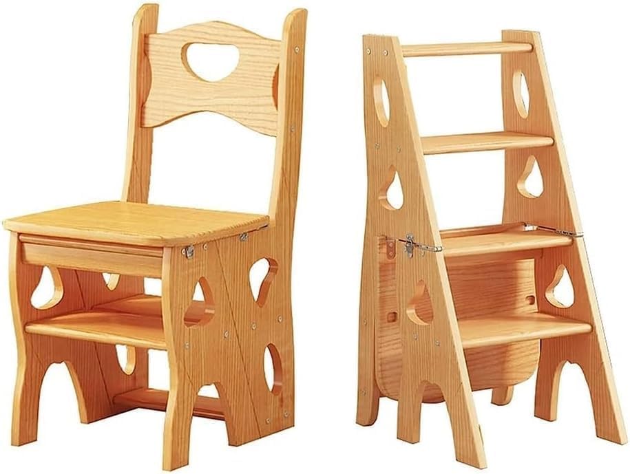 Silla de escalera de madera de 4 escalones, taburete plegable portátil para hogar