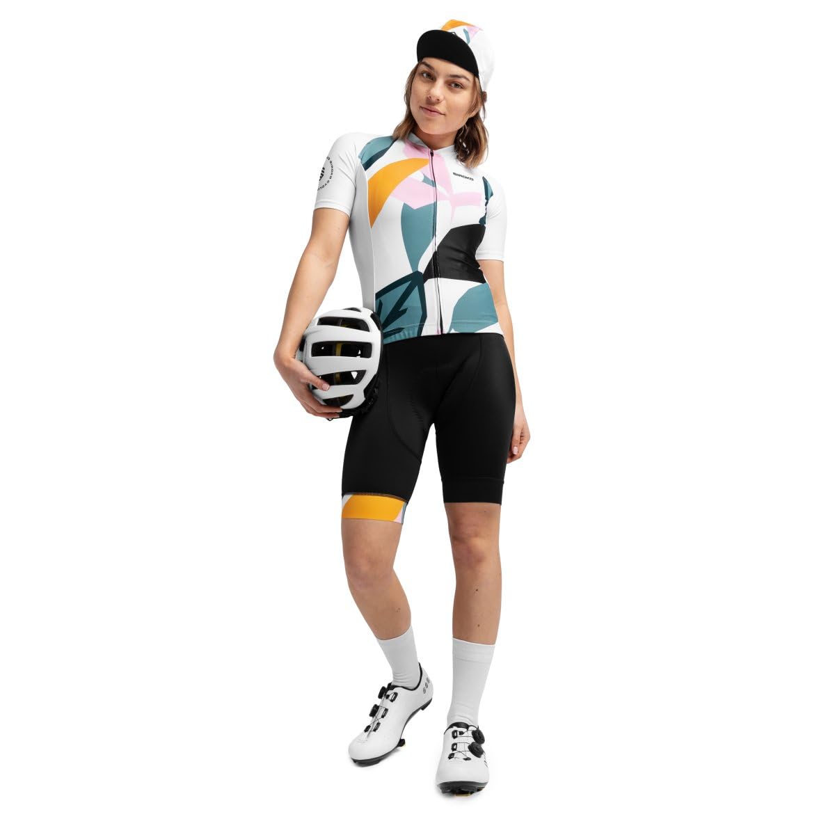 SIROKO - Maillot de Ciclismo para Mujer M2 Pinerolo - S - Blanco/Verde Ceniza/Rosa Chicle