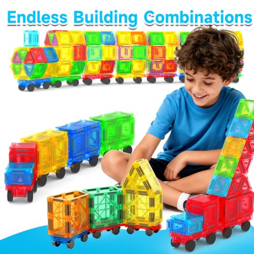 Image of 8 PCS Mini Magnetic Tiles Cars Construction Set, Magnetic Car Base