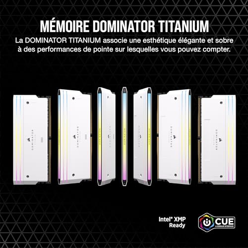 CORSAIR Dominator Titanium RGB DDR5 RAM 64GB (4x16GB) DDR5 6400MHz CL32 Intel XMP Mémoire Informatique Compatible iCUE - Blanc (CMP64GX5M4B6400C32W)