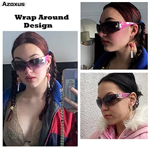 Image of Y2K Sunglasses for Women Men, 2000s Fashion Shield Wrap Around Y2K Glasses Rimless Oversized One Piece Lenses