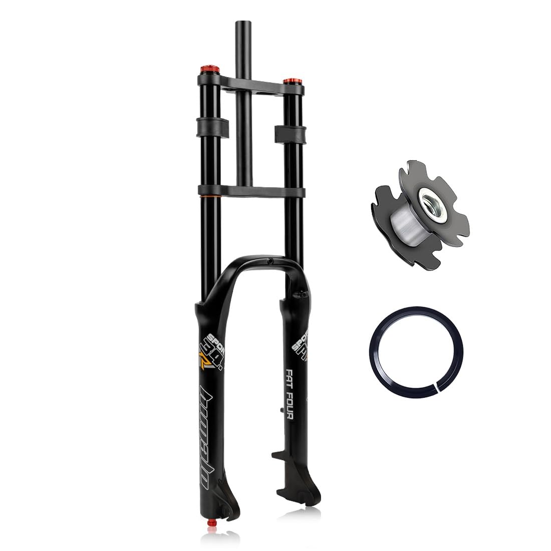 Widelec 26 cali do opon szerokości 4.0, zawieszenie pneumatyczne, skok 140 mm, oś prosta 1-1/8 QR, regulacja odbicia 9 mm, ręczna blokada, rower hamulec tarczowy