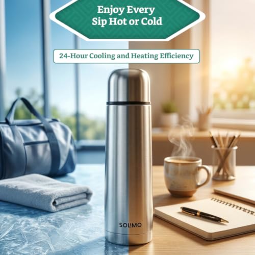Image of Amazon Brand - Solimo Premium 1L Thermosteel Water Bottle | 24 Hr Hot & Cold Retention | Leak-Proof & Safe | ISI Certified | Flip Lid | Eco-Friendly | Everyday Use & Travel | Carry Bag
