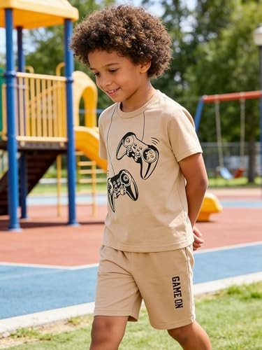 Image of KIDLAGA Kids Toddler Boy Clothes Outfits Bear Print Tee + Plaid Shorts 2 Pieces Summer Shorts Set