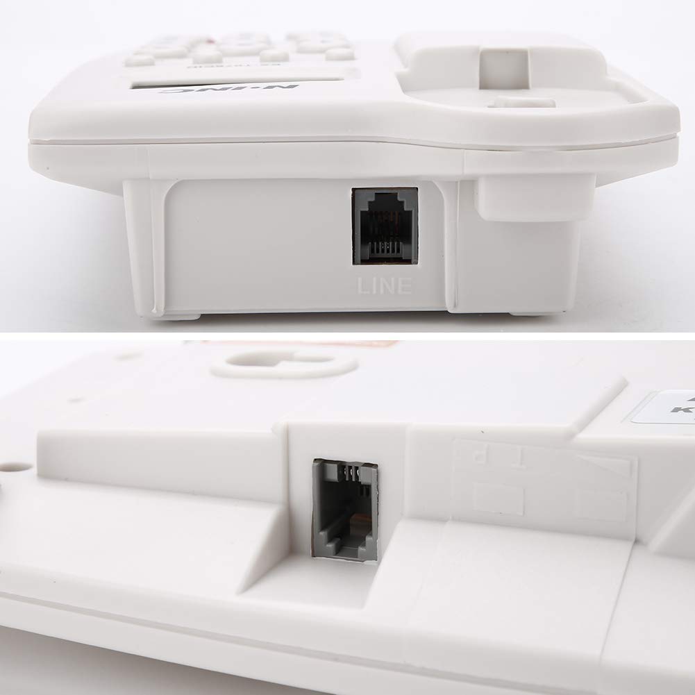 Teléfono de Pared y Escritorio con Cable - FSK/DTMF para Hotel y Casa - con Pantalla de Llamadas (Blanco)