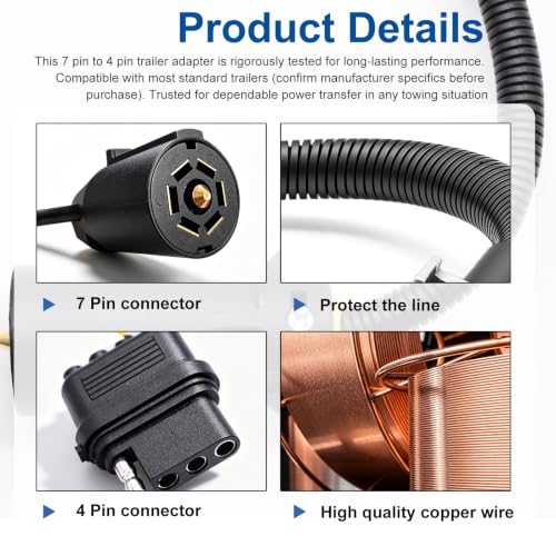 Image of 7 Pin to 4 Pin Trailer Adapter 7 Way Blade to 4 Way Flat Trailer Light Connector Adapter,Single-Function 7 Way to 4 Way Trailer for RV Truck