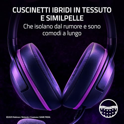 Kraken Kitty V2 - Edizione Pokémon Gengar - Cuffie USB - Spuntoni di Gengar - illuminazione reattiva allo stream - micro cardioide HyperClear - driver TriForce 40mm - audio surround 7.1 | Viola - Cuffia gaming - Immagine 6