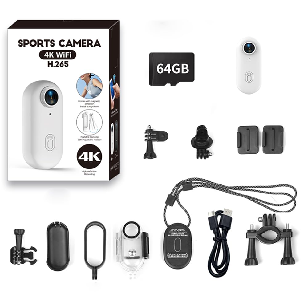 4K Mini Action Camera, Included 64GB, Wearable Camera with 360°Rotatable Clip & Magnetic Clip, for Lecture, Traveling, Pet Walking and Outdoors Activities JS-10W White Full Bundle-image-36