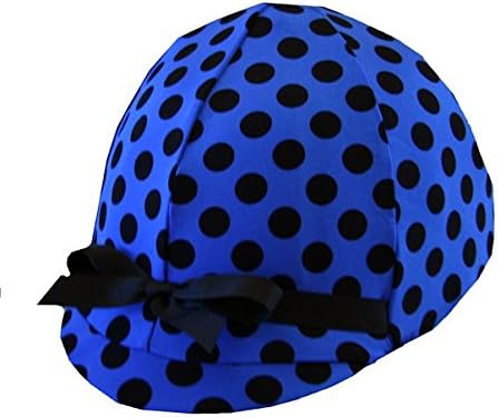 Equestrian Riding Helmet Cover - Royal Blue Polka