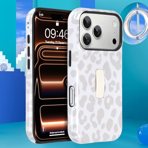Coque iPhone 17 Pro Max antichoc avec dragonne réglable et support blanc imprimé léopard - 6