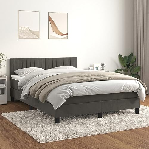 HUAKEHOM Boxspringbett Bett mit Matratze Kopfteil Polsterbett Schlafzimmerbett Bettgestell Lattenrost Dunkelgrau 140x200 cm Samt