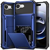 TOPAUX for iPhone 16e Wallet Case Hold 1 to 5 Credit Card Holder Flip Cover ID Slot Back Pocket Compartment Dual Layer Shockproof TPU Bumper Anti-Scratch Protective Hard Shell for iPhone 16e Blue