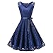 Produktbild Amphia Damen Spitzen Rockabilly Kleid Festlich Partykleid Cocktailkleid Brautjungfern Kleid Rundhals/V Ausschnitt Ärmellos (Blau, L)
