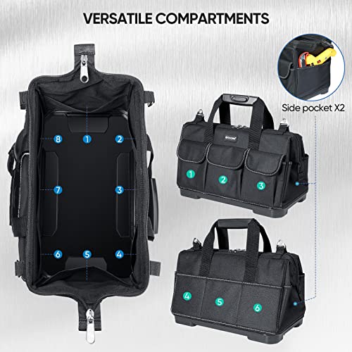 Ticonn 16In Tool Bag With Waterproof Molded Bottom, Multi-Pockets Wide Mouth Tool Tote With Safety Reflective Straps, Adjustable Shoulder Strap #TOP3