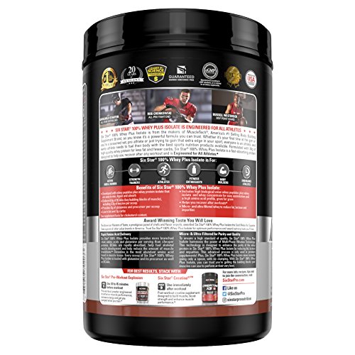 Six Star Whey Isolate Plus Protein Powder, 100% Whey Protein Isolate, Decadent Chocolate, 1.5 Pounds