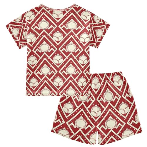 ALAZA Chevron Baseball Polka Dot Pajamas Set Short Sleeve Cotton Sleepwear Summer Pjs 2 Piece 5-14Y2