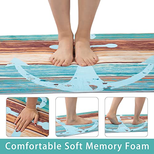 Bathroom Rugs, Kitchen Rug Non-Slip Soft Absorbent Bath Mats With Nautical Anchor Flannel For Bathroom Kitchen And Hallway 24 Inches X 71 Inches Turquoise/Brown #TOP3