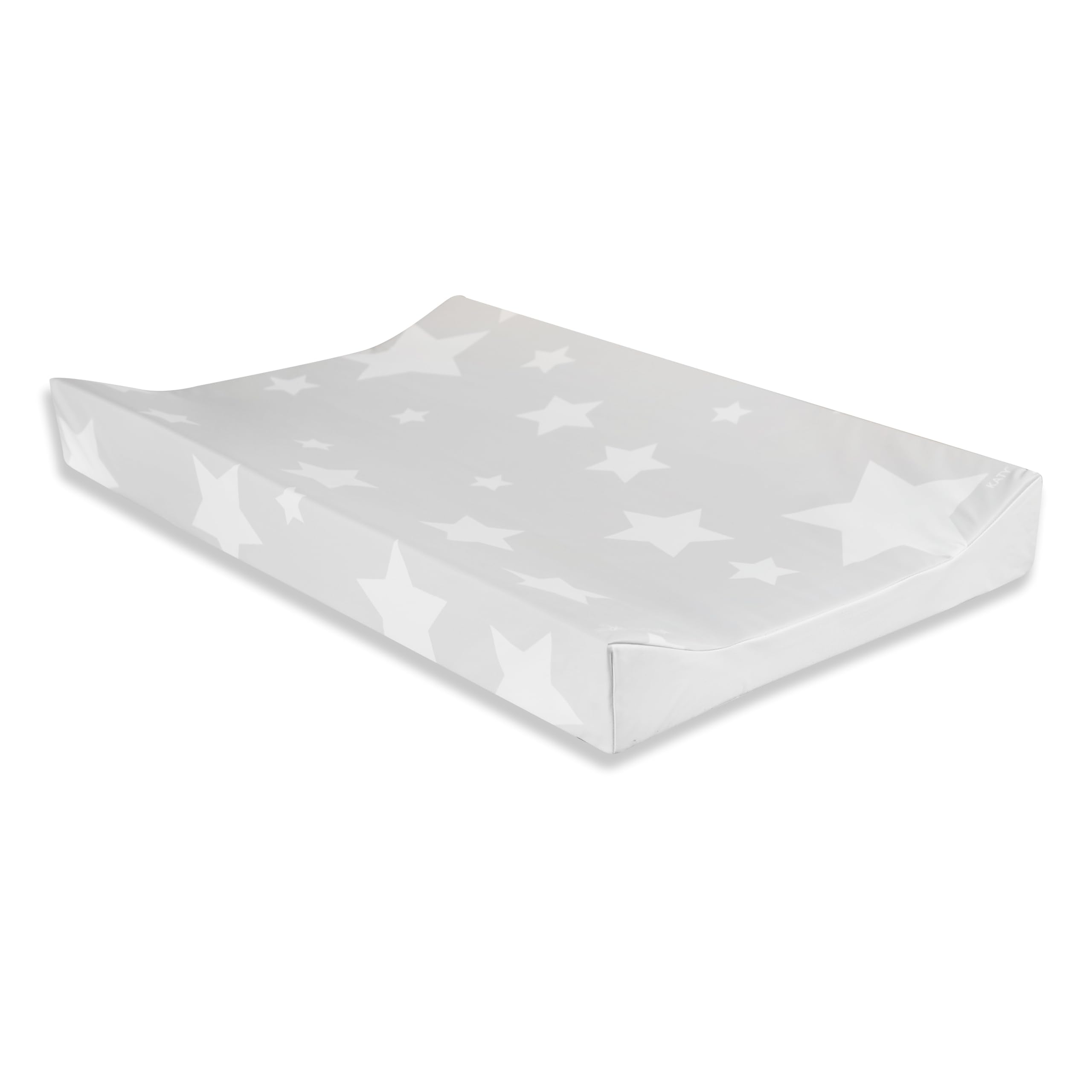 KATY Deluxe - Cambiador de cuña para bebé, unisex, impermeable, con lados curvos, color gris claro con diseño de estrellas blancas