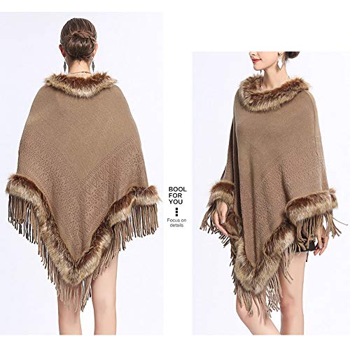 Women Faux Fur Shawl Wrap Fringe Knitted Pullover Poncho Winter Cardigan Cape2