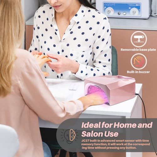 Image of UV LED Nail Lamp,96W Rechargeable Cordless Nail Dryer, 52 Beads Quick Dry with Remote Control,4 Timers,Auto Sensor,Key Sound,Built-in Cooling Fan,Professional Gel Polish UV Light (Pink)