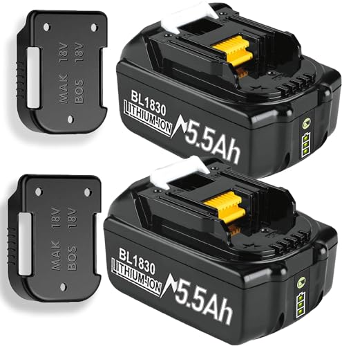 2 Pack 5500mAh BL1850B Li-ion Replacement Battery Compatible with Makita 18V Batteries BL1850B BL1850 BL1860 BL1860B BL1840 BL1830 BL1820 BL1835 BL1845 LXT-400?Bonus 2Pcs Battery Wall Hanging?