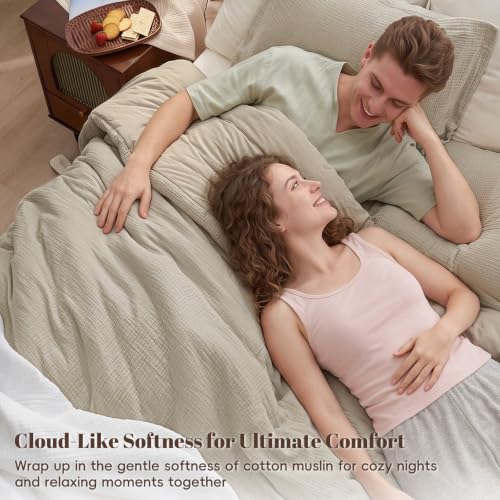 Image of PHF Cotton Muslin Comforter Set King, Ultra Soft Breathable, Taupe