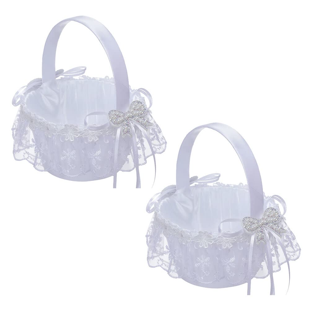 2 Paniers à Fleurs Satin Avec Nœud Papillon - 13cm - Pour Mariage, Cérémonie - Décoration Romantique