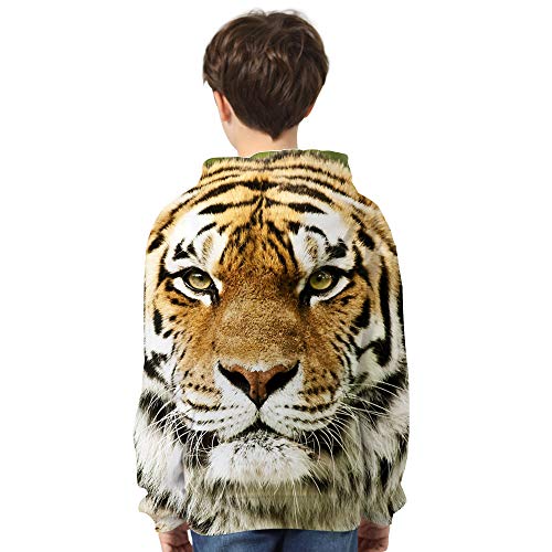 FiveEarl Moletons com capuz de manga comprida com estampa divertida 3D cabeça de tigre para meninos
